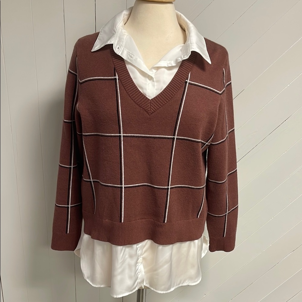 Jones New York Sweater & Blouse Combo Academia Preppy Classic Teacher - Size L